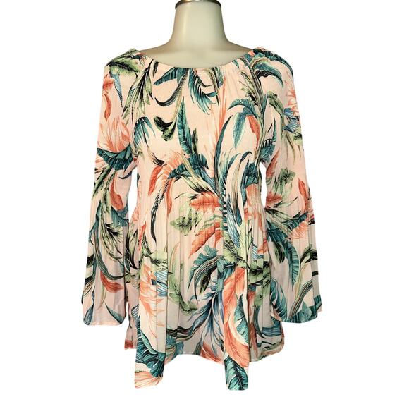 Spense Pleaters Women's Size XL Pink Floral Blouse Top 3/4 Bell Sleeve - Picture 1 of 9